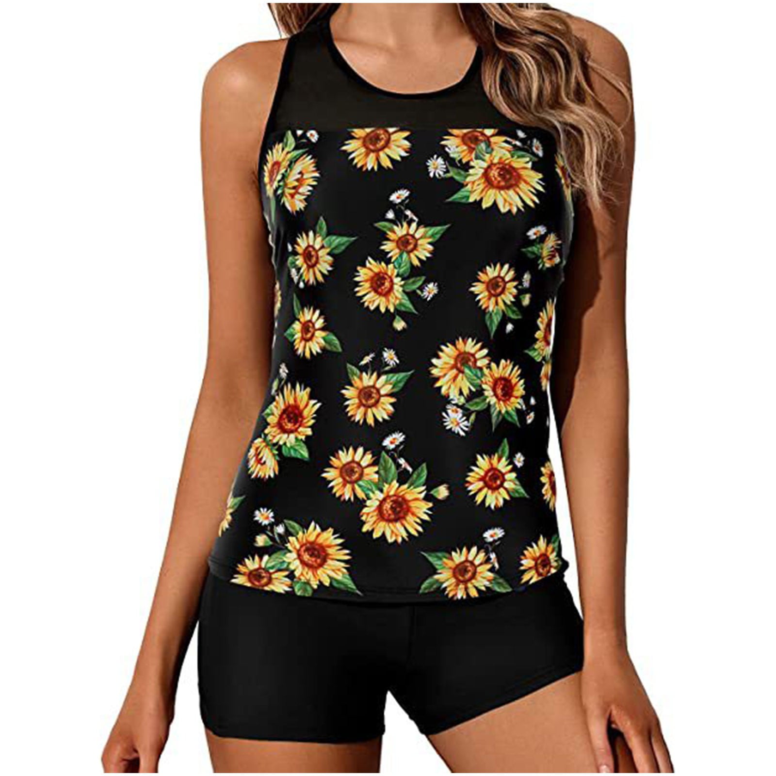 Sexy Tankini 2022 Sunflower Swimsuit Female Swimwear Women Plus Size