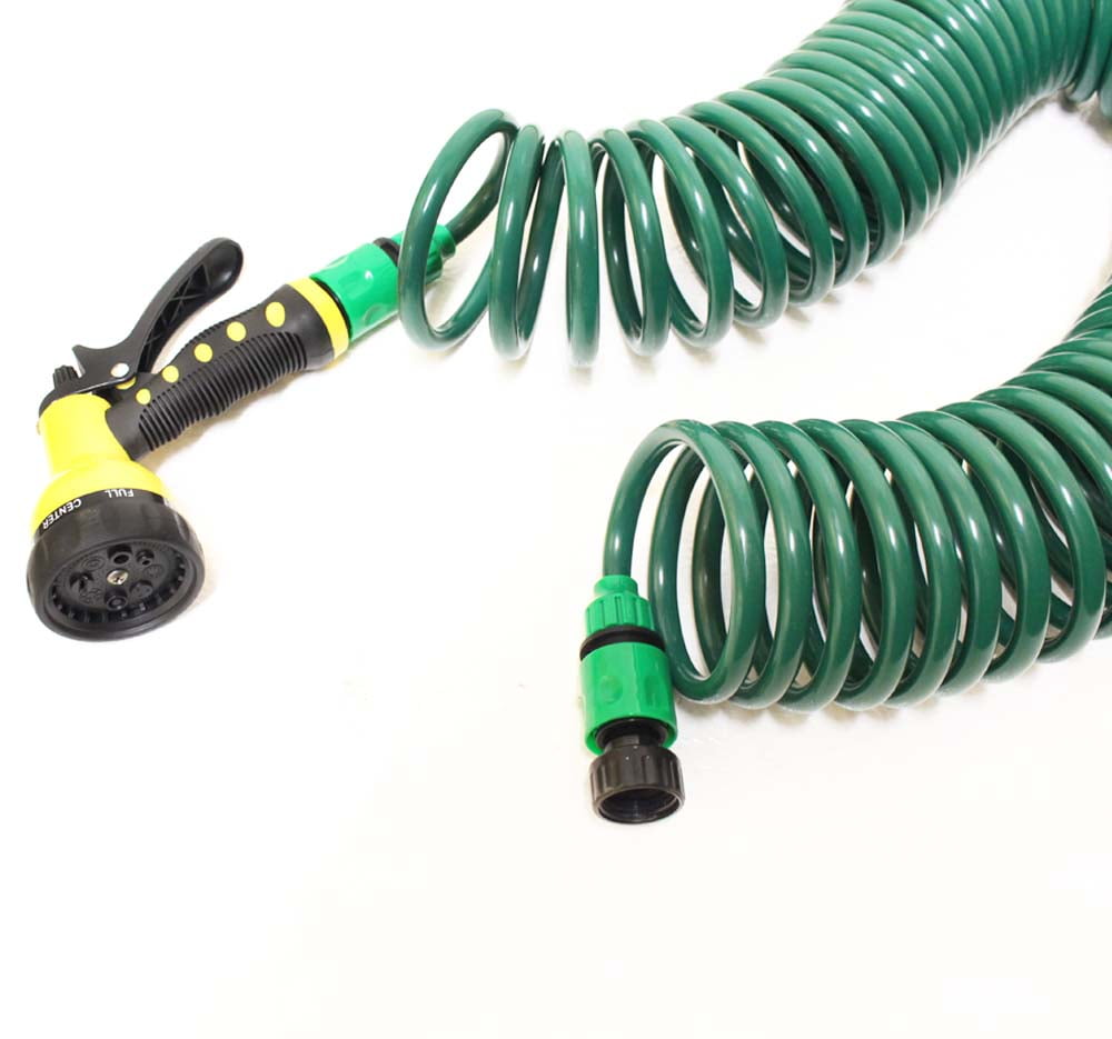 ToolUSA 50 ft Auto Coil Water Hose | Lightweight Design | Ultimate Recoil Memory | 8-Function Multi-Head Spray | Easy Mount & Storage