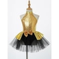 thumbnail image 3 of IEFIEL Kids Girls Sparkly Sequins Ballet Tutus Dance Wear Halter Mesh Backless Modern Jazz Dance Dress A Gold 12, 3 of 7
