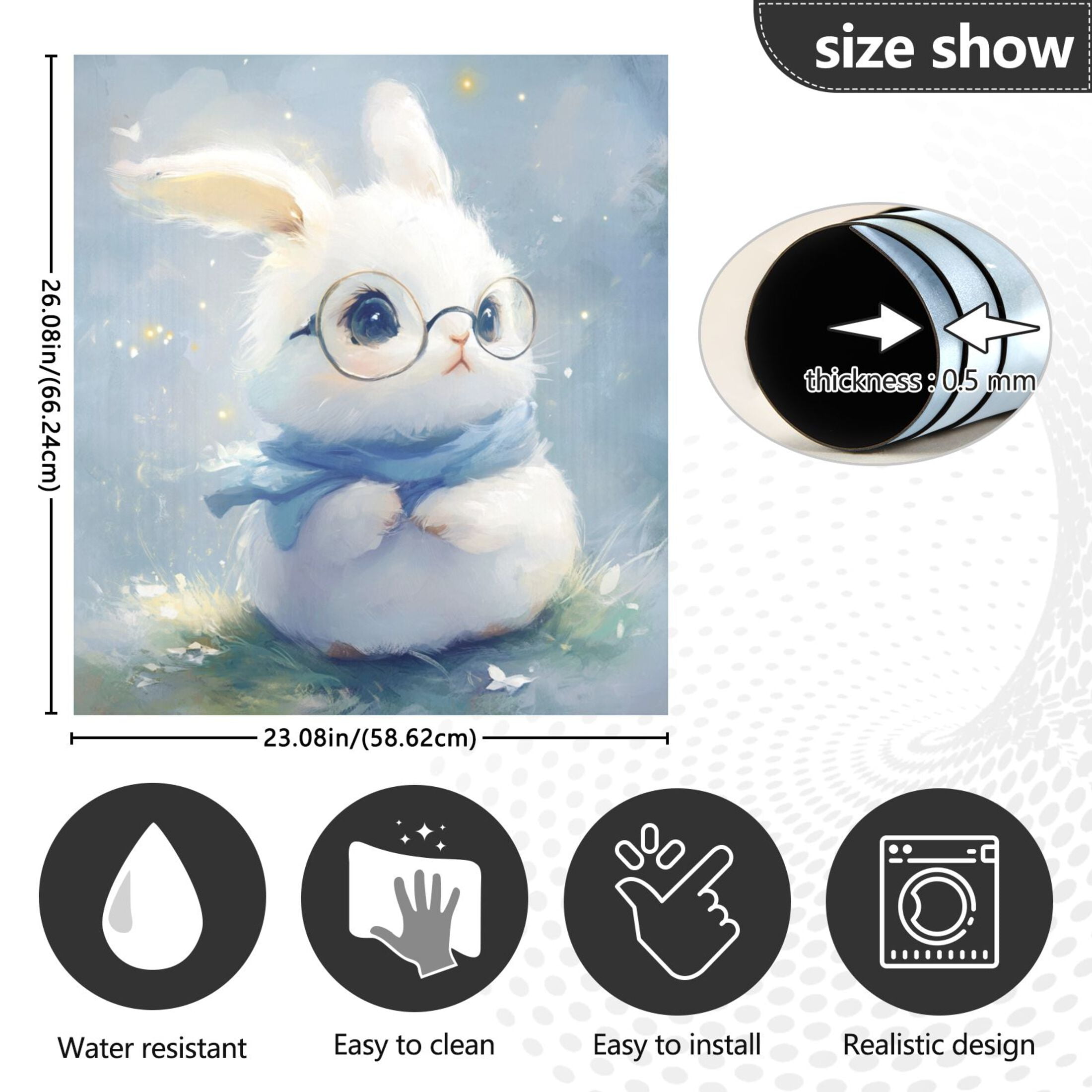 Dishwasher Magnetic Sticker 23x26 Inch Refrigerator Magnetic Sticker Washing Machine Magnetic Sticker Kitchen Panel Magnetic Sticker Home Decor Adorable Rabbit with Glasses
