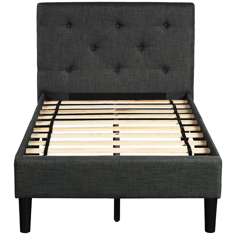 Kepooman Twin Size Upholstered Button Tufted Platform Bed with Headboard, 83.5"L x 41.3"W x 40.2"H, Gary Kepooman Twin Size Upholstered Button Tufted Platform Bed with Headboard, 83.5"L x 41.3"W x 40.2"H, Gary