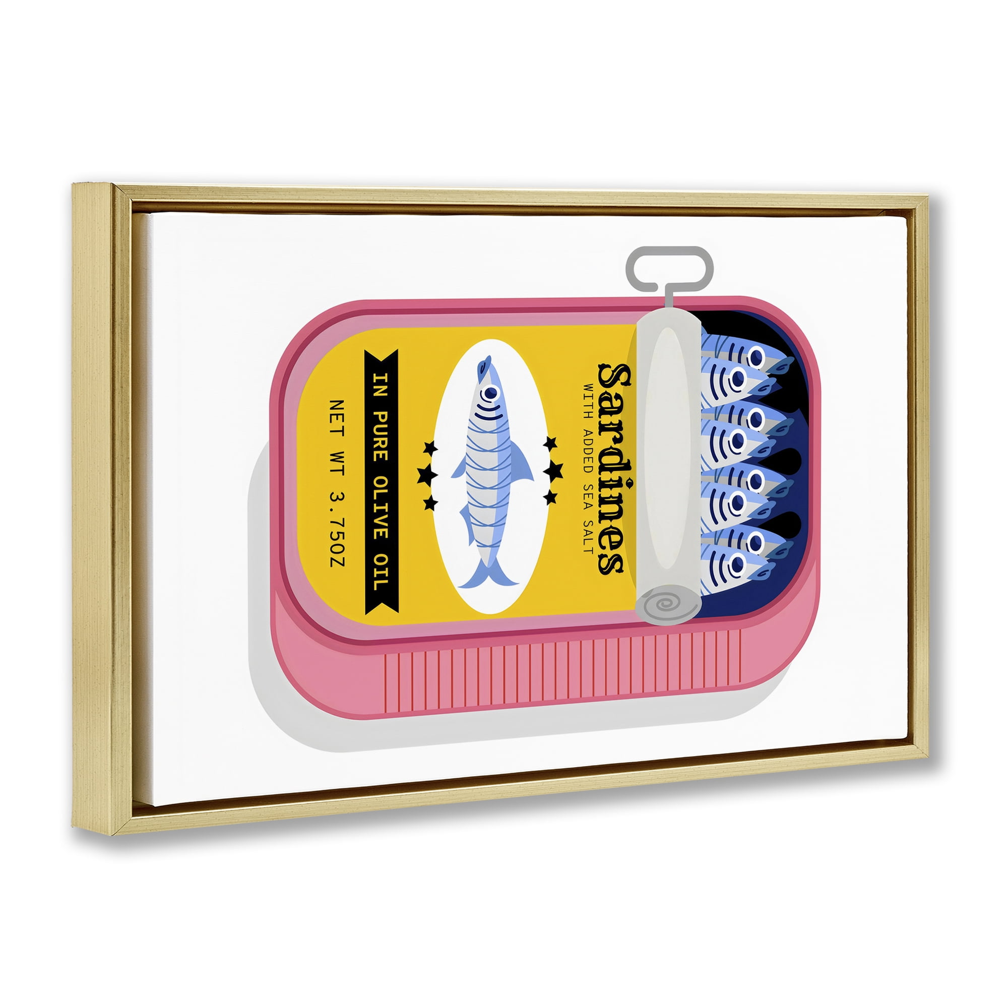 Stupell Industries Retro Can of Sardines Gold Framed Floater Canvas Wall Art, design by Creative Studio