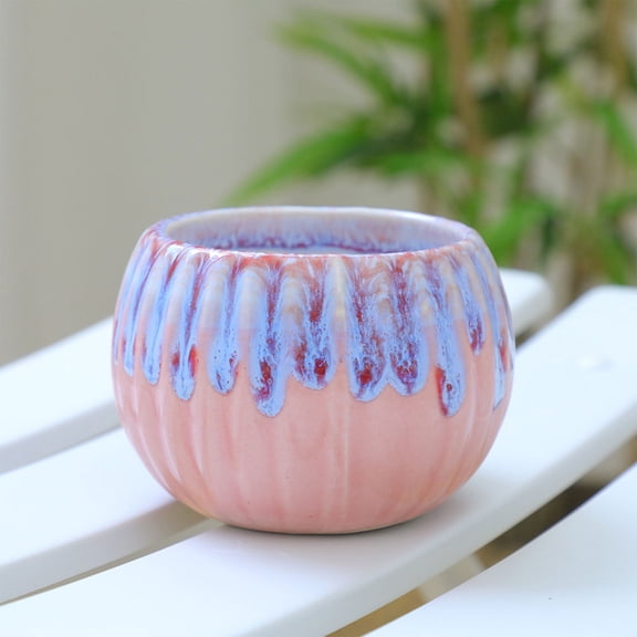 Cute Ceramic Ice Cracked Pumpkin Garden Pots w/Pottery Quality Finish, Cute Planting Pot, Indoor Plant Pot for Flowers & Herbs,Home Desktop Office Windowsill Decoration Gift