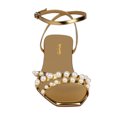 thumbnail image 3 of XYD Women Open Square Toe Pearls Studded Sandals Ankle Strap Chunky Low Heels Fashion Prom Wedding Shoes Size 13 Gold, 3 of 4