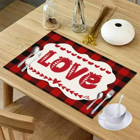 

Valentine s Day Placemats for Dining Table Holiday Rustic Washable Table Mats for Home Family Winter Holiday Washable Table Mat