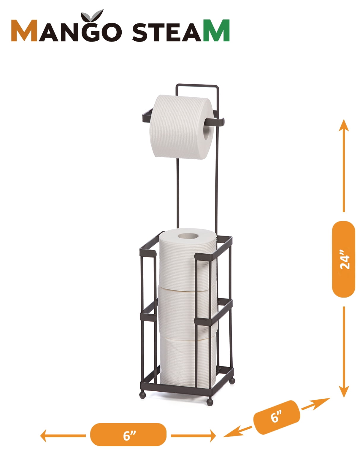 Mango Steam Freestanding Toilet Paper Holder with Storage, Taupe / Dark