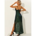 thumbnail image 4 of Unique Bargains Women's Sequin V Neck Spaghetti Straps Maxi Split Gown Dresses XL Green, 4 of 6