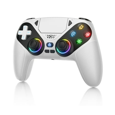 Wireless Pro Controller for PS5 Pro/Slim,Steam with 9 Colors RGB Light - Support Microphone/Dual Vibration/Turbo/Programmable, with 3.5mm Audio Jack, Blue