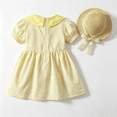 thumbnail image 3 of Sibling Matching Solid Peter Pan Collar Girl Dress Kids Puff Sleeve Button Dress Matching Boy Suspender Short Outfit Sets, 3 of 7