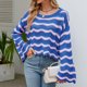 thumbnail image 4 of Suéter de punto de mujer Suéter de ganchillo a rayas de contraste casual Traje diario FLhrweasw Nuevo, 4 of 9