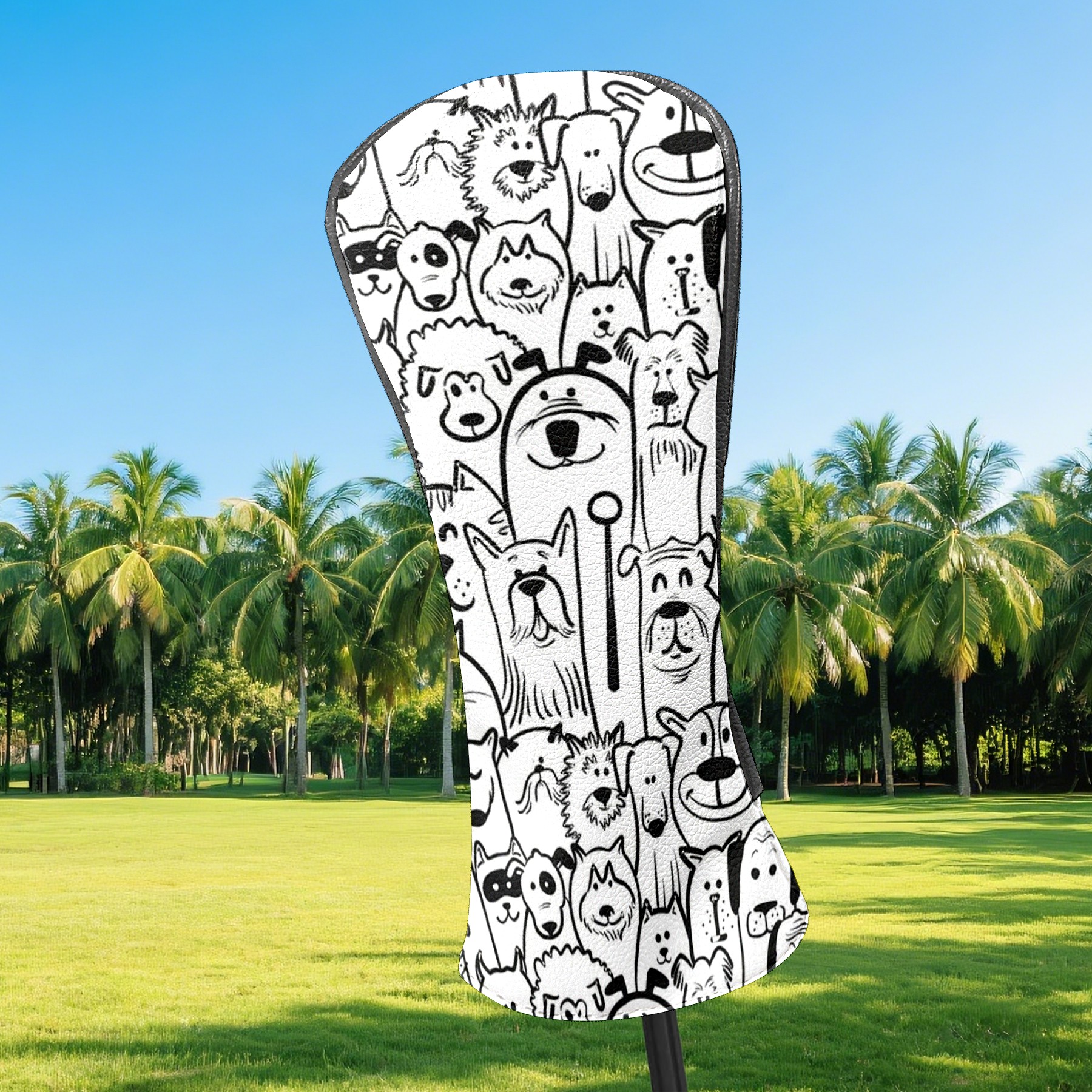 Golf Club Covers, White Animal Premium PU Leather Driver Hybrid Putter Head Covers with Velvet Lining, Waterproof Golf Gifts for Men Women
