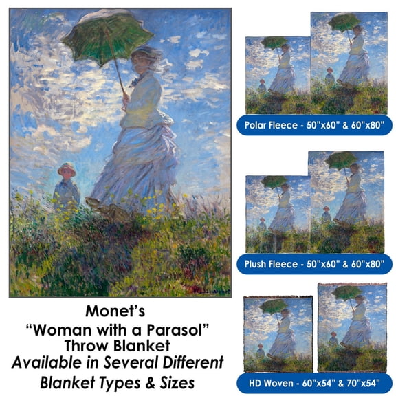 Claude Monet's "Woman with a Parasol - Madame Monet and Her Son" Throw Blanket / Tapestry Wall Hanging (Polar Fleece, 50"x60")