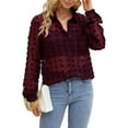 thumbnail image 6 of NeedBo Women's Long Sleeve V Neck Button Down Mesh Shirt See Through Sheer Blouse Tops, Wine Red XL, 6 of 7