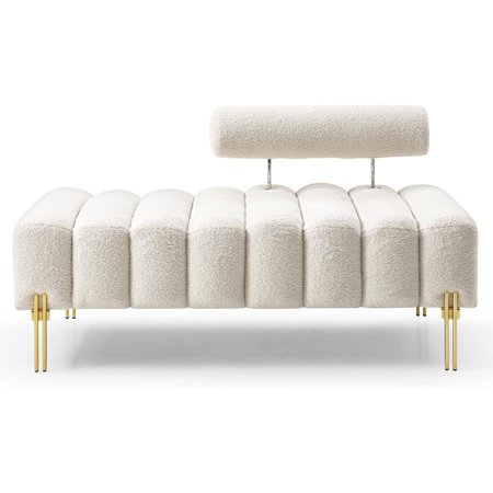 53.2" Modern Loveseat Sofa Couch, Upholstered Accent Sofa with Golden Legs and Adjustable Backrest, Small Teddy Fleece Couches for Bedroom, Living Room, Compact Small Space (Beige Teddy)