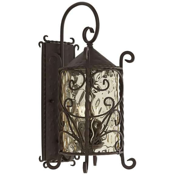 John Timberland Casa Seville Rustic Wall Light Sconce Dark Walnut Hardwire 9" Fixture Champagne Hammered Glass for Bedroom Bathroom Vanity Reading