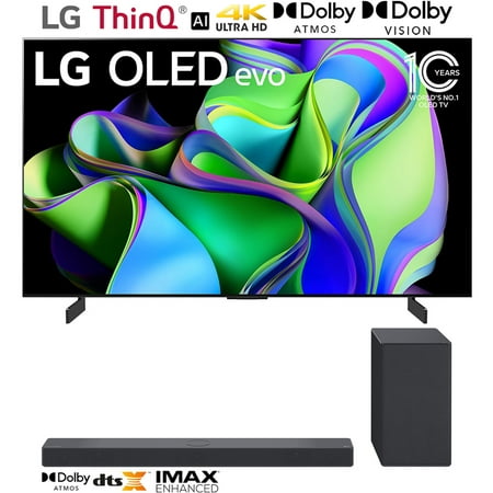 LG OLED55C3PUA OLED evo C3 55 Inch HDR 4K Smart OLED TV 120 Hz Bundle with LG SC9S 3.1.3ch Sound Bar for OLED evo C Series with IMAX Enhanced and Dolby Atmos (2023 Model)