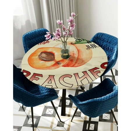 

Tablecloth Round Fitted Peach Vintage Wood Grain Retro Elastic Edged Table Cover Protector Cloth Waterproof Polyester Rectangle