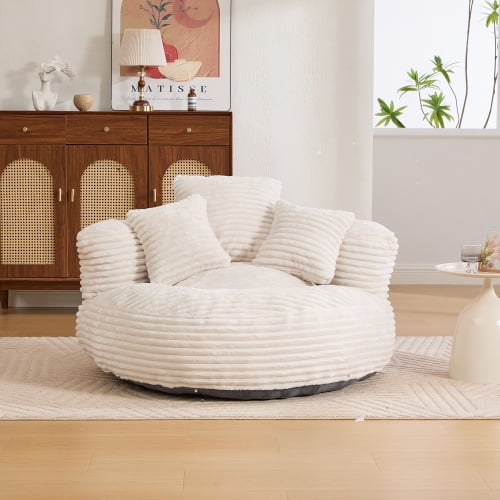 Oversized Bean Bag Chair with Armrest & 3 Pillows, Corduroy Bean Bag Sofa for Adults, High-Density Memory Foam Filling, Lazy Lounger for Bedroom, Living Room, Dorm, Beige