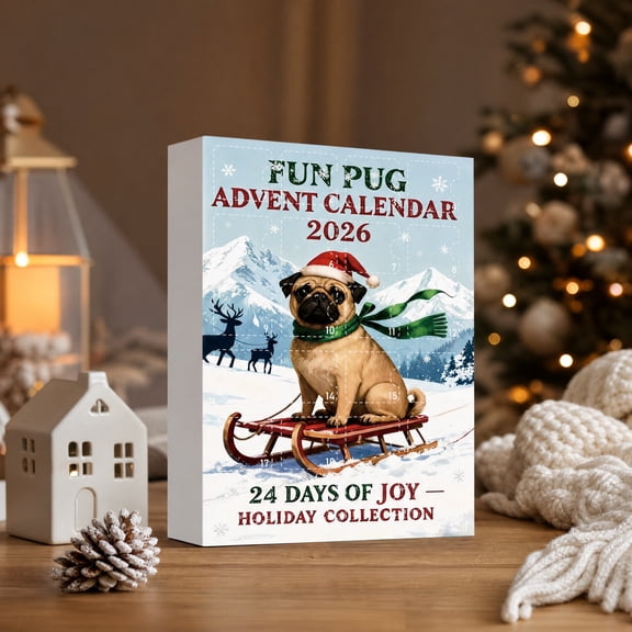 Skateboard Dog Christmas Advent Calendar, 24-Day Countdown Gift Box with Collectible Hanging Ornaments, Holiday Surprise for Kids Adults, Xmas Tree Party and Home Decor