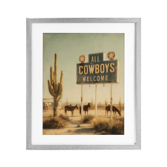 Stupell Industries All Cowboys Welcome Desert Gray Framed Print Under Glass, design by Arlington Prints