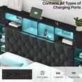 thumbnail image 3 of Full Size Bed Frame with Bookcase Headboard, Storage Drawers, LED Lights, and Charging Station, Velvet Upholstered Tufted Metal Platform Bed for Master Bedroom, Black, 3 of 7