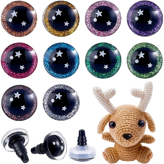 50 Sets 10 Colors Plastic Doll Craft Eyes Safety Eye with Silcone Spacer and Eyelid Half Round Mixed Color 20.5x15.5mm 5 sets/color