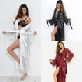 thumbnail image 6 of Forzero Ladies Sexy Ice Silk Robe Lace Embroidered Perspective Oblique V Neck Lace Open Long Sleeve Robe, 6 of 6
