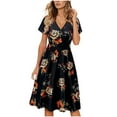 thumbnail image 2 of Umbreon Black Summer Dresses for Women Short Sleeve V Neck Midi Dress Pleated Print Causal Loose Beach Vacation Dresse, 2 of 4