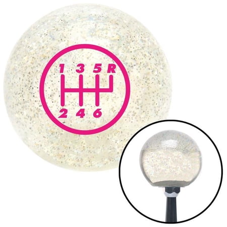 American Shifter Pink 6 Speed Shift Pattern - 6RUR Clear Metal Flake Shift Knob with M16 x 1.5 Insert