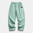 thumbnail image 4 of WOLIAUO Mens Linen Cotton Pants Drawstring Waist Lightweight Loose Fit Straight Leg Casual Big and Tall Linen Pants Beach Travel (2XL Light Green), 4 of 5