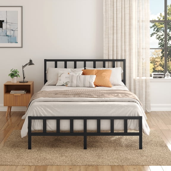 Bedsnus 14 inch Queen Size Solid Metal Bed Frame with Headboard and Footboard, Heavy Duty Metal Platform No Box Spring Needed, Easy Assembly, Black
