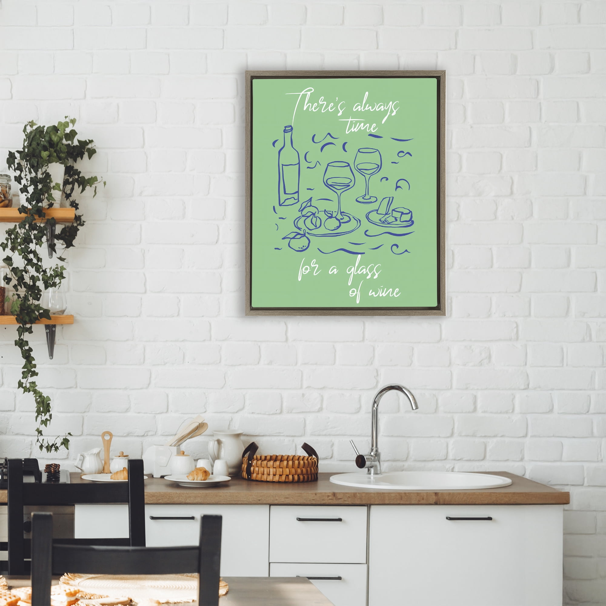 Stupell Industries Always Time For Glass Of Wine Brown Framed Floater Canvas Wall Art, design by The Prints Vibe