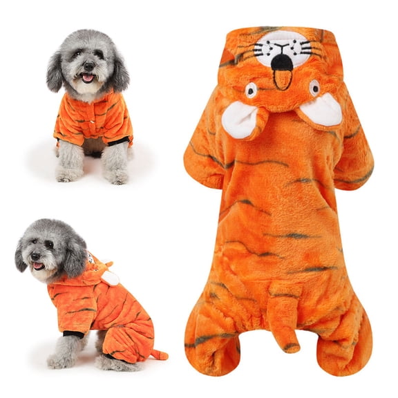 DEEPCRAFF Dog Tiger Costume Outfit Warm Coral Fleece Size L for Puppies
