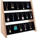 thumbnail image 1 of Exhibidor de collares y joyas, soporte de madera de 3 niveles para colgantes con terciopelo negro, organizador de collares de gran capacidad., 1 of 6