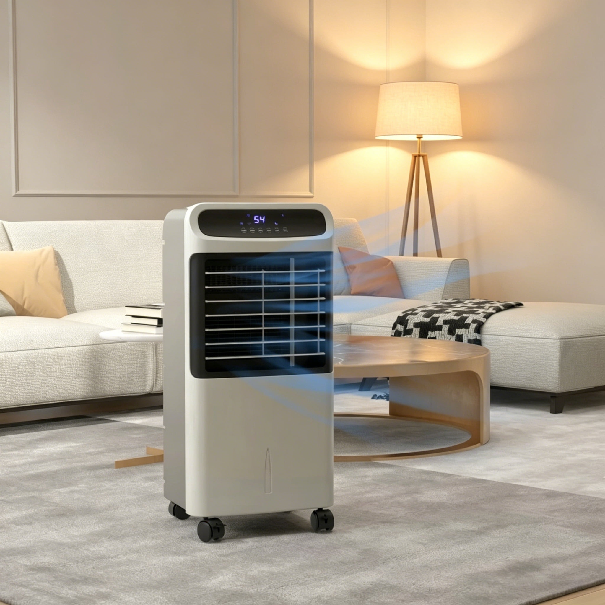 3-in-1 Evaporative Air Cooler, Portable Cooling Fan with Humidifier & Ventilation Function, 3 Modes 3 Speeds, 3.2 Gallon Water Tank, Lockable Wheels for Indoor Use