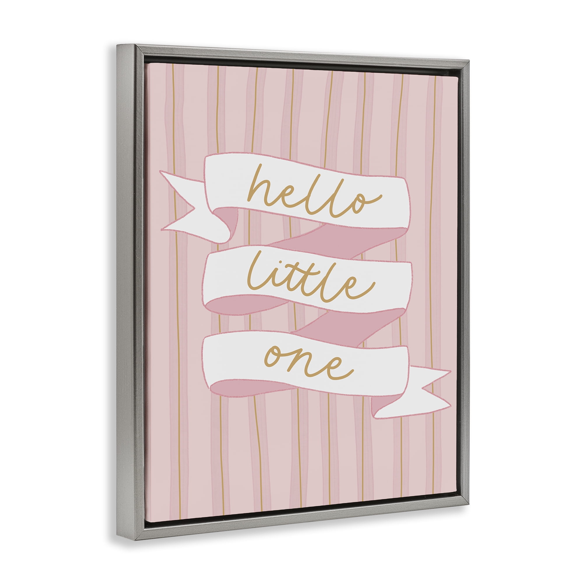 Stupell Industries Pink Hello Little One Gray Framed Floater Canvas Wall Art, design by Amanda Houston