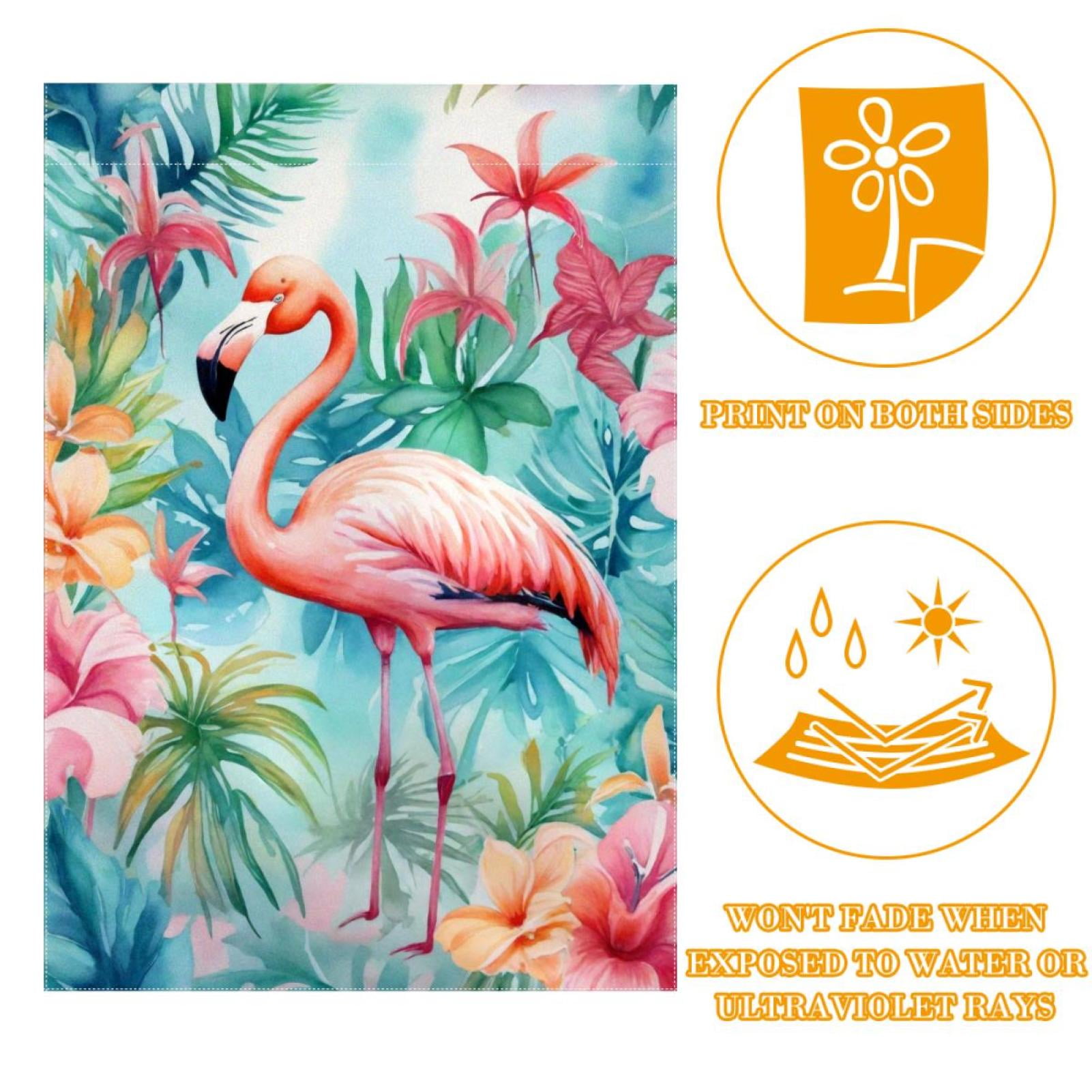 Tropical Palm Leavs FLower Flamingo Double Sided Garden Flag Decorative Weather Resistant Yard Flag, Large DIY Vertical Flag for Farmhouse Patio Lawn, 28x40 Inch