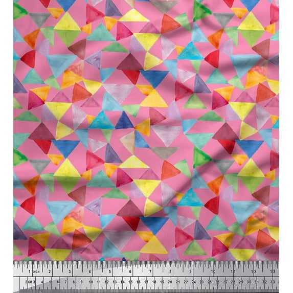 Soimoi Rayon Crepe Fabric Triangle Geometric Decor Fabric Printed Yard 46 Inch Wide