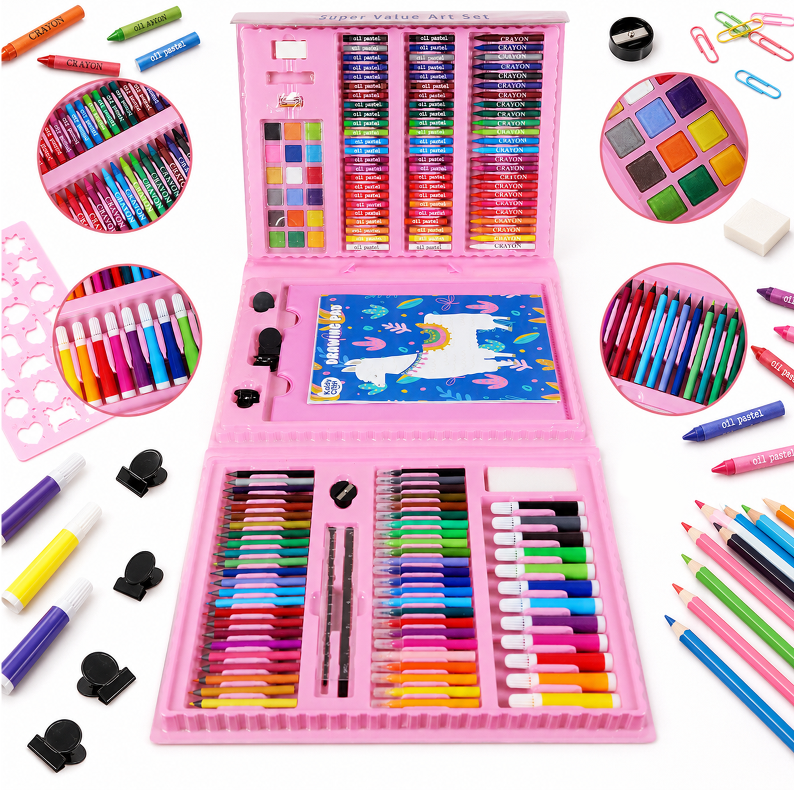 KIDDYCOLOR Kids Drawing Set with Easel, Portable Carrying Case, 217 Pcs