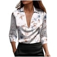 thumbnail image 2 of JTZGDY Womens Business Casual Silk Satin Tops Elegant Dressy Work Vintage Color Block/Floral Printed Long Sleeve Collared T-Shirts Loose Fit Deep V Neck Tunic Blouses Cute Spring Summer Outfits, 2 of 7