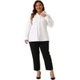 thumbnail image 3 of DARING DIVA Women's Plus Size Cotton Polo Collared Work Shirt 1X White, 3 of 6