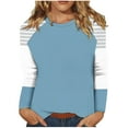thumbnail image 6 of Darzheoy Womens Tops Round Neck Fall Winter Long Sleeve Casual Trendy Sweatshirts Pullover Drop Shoulder Loose Loungewear Patchwork Color Blouses, 6 of 9