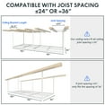 thumbnail image 5 of eShelf 3x8 Heavy Steel Overhead Garage Storage Rack, Adjustable Ceiling-Mounted Organizer with 600lbs Capacity, 4 Hanging Hooks & 22"-40" Height Range, Heavy-Duty Metal Storage System (White), 5 of 8