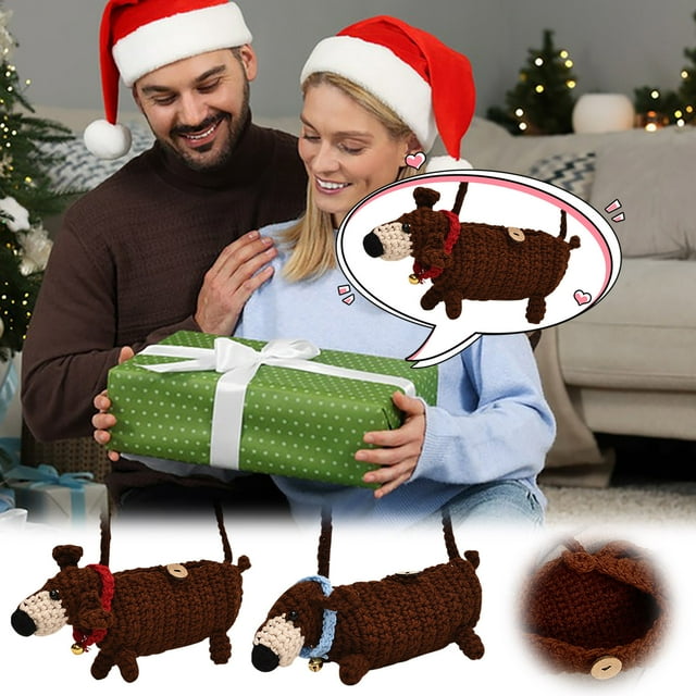 Fiudx Bolso de Punto Navideño de Perro Salchicha, Bonito Estampado Navideño, Combinación de Colores, Bandolera Compacta, Moda Invierno 2024, Regalo para Mujer, Tamaño Pequeño
