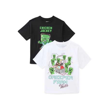 Minecraft Boys Cotton Graphic Tee with Short Sleeves, 2-Pack, Sizes XS-XXL