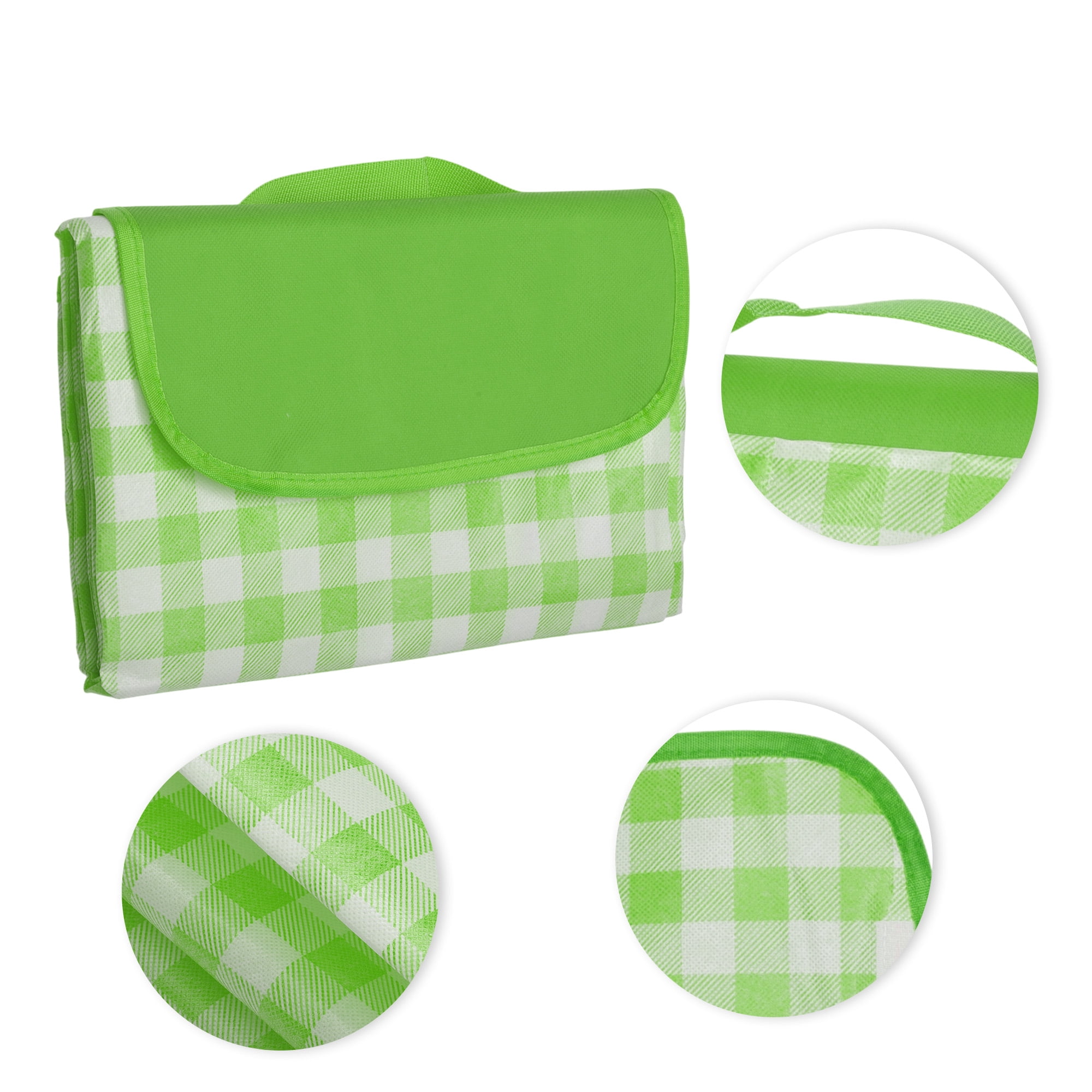 Unique Bargains Picnic Blanket Beach Mat Lightweight with Handle Green White 200x200cm
