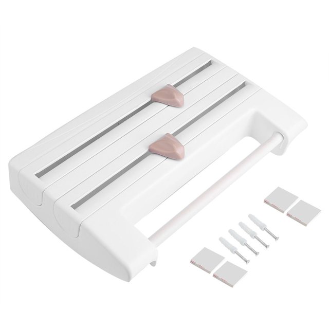 Estante para almacenar botellas de salsa de cocina, soporte para toallas de papel, soporte para herramientas de cocina, film transparente cortado, blanco