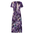 thumbnail image 3 of Daeful Robe à Manches Courtes Robe d'Été Col Rond Robes Dames Bohème Ample Imprimé Teinture sur Nœuds Violet 3TG, 3 of 9