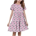 thumbnail image 2 of Spazoro Toddler Girls A-Line Dress, Casual Short Sleeve Round Neck Floral Print Princess Dresses for Child Girls Pink Size 13-14T, 2 of 5