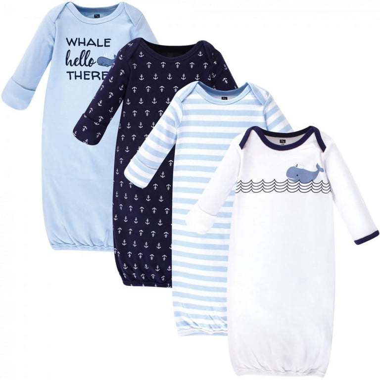 Hudson Baby Infant Boy Cotton Gowns, Sailor Whale, 4-Pack photo 1